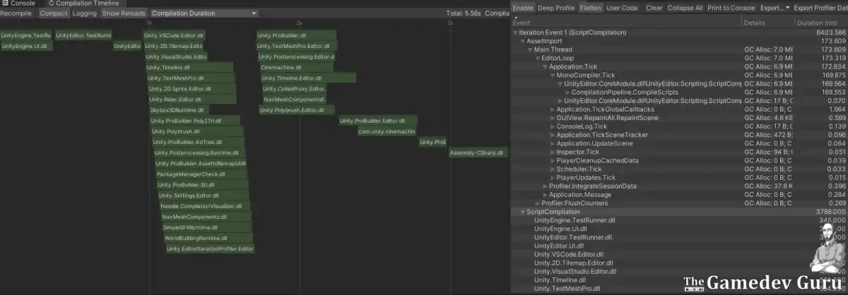 Compilation Visualizer (Left) and Unity Editor Iteration Profiler (Right)